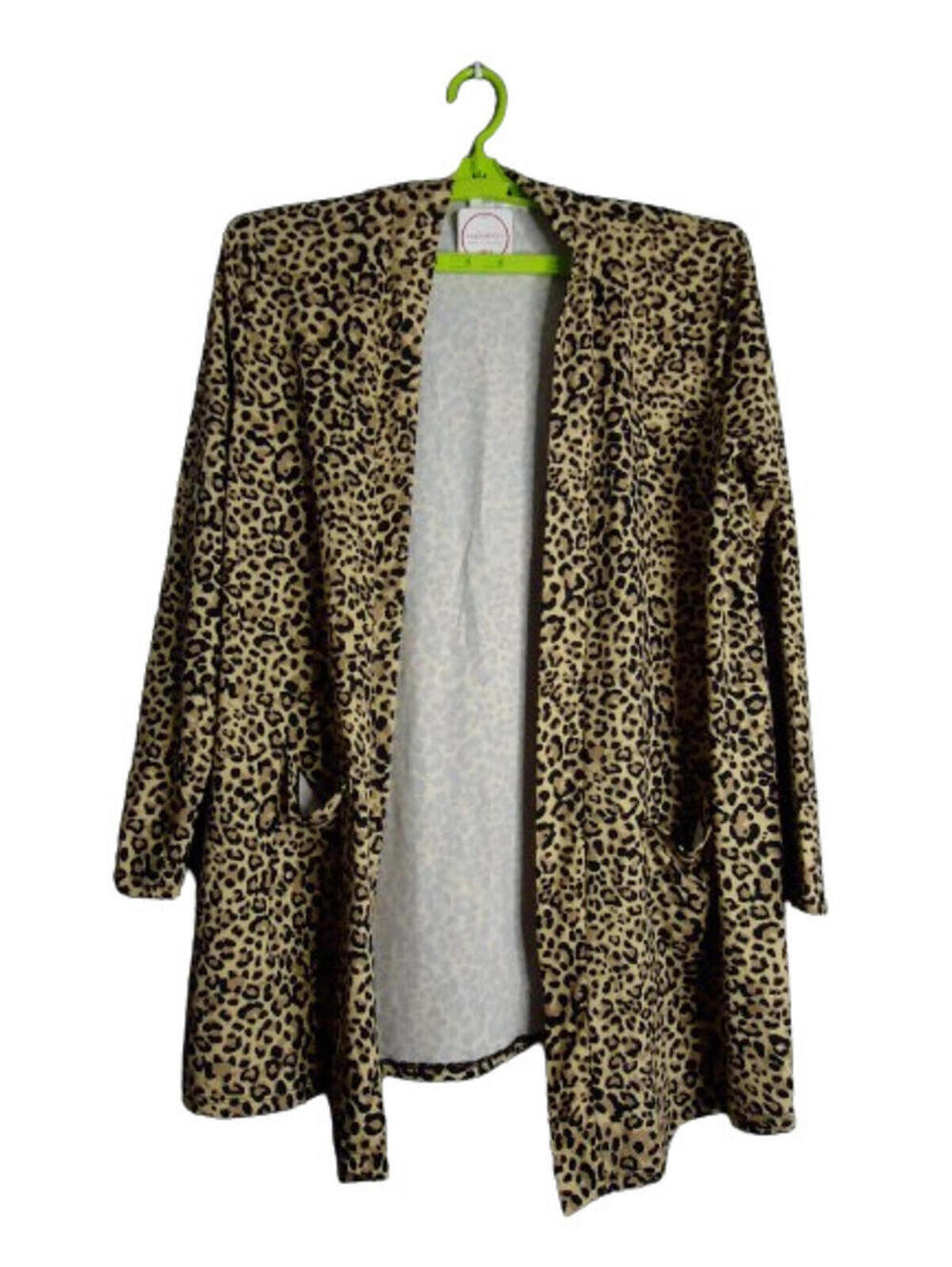 Zenana Animal Print Open Front Cardigan With Pockets Womens Size XL New